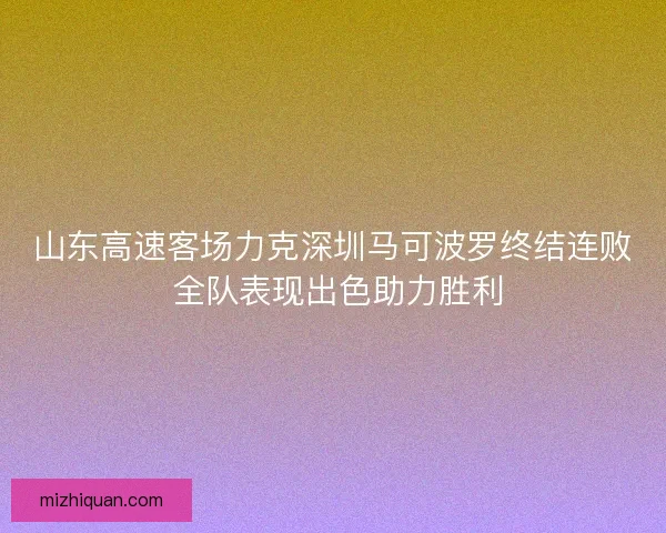 山东高速客场力克深圳马可波罗终结连败 全队表现出色助力胜利
